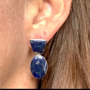 Vintage 960 Silver & Blue Lapis Lazuli Door Knocker Stud Post Earrings